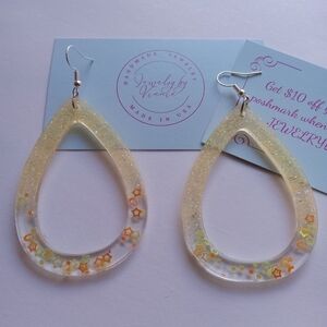 Hand Crafted Glittering Teardrop Earrings - Gold and Orange